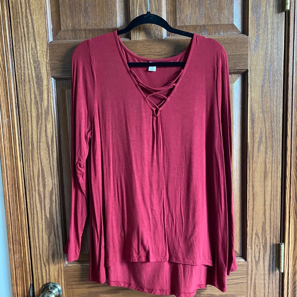 Old Navy Red Lace Up Long Sleeve Shirt